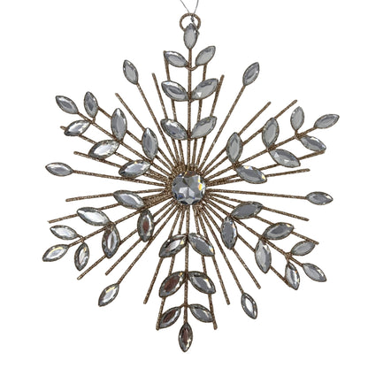 Jeweled Metal Glittered Snowflake Ornament 9.5" - Champagne | YK