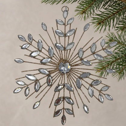 Jeweled Metal Glittered Snowflake Ornament 9.5" - Champagne | YK