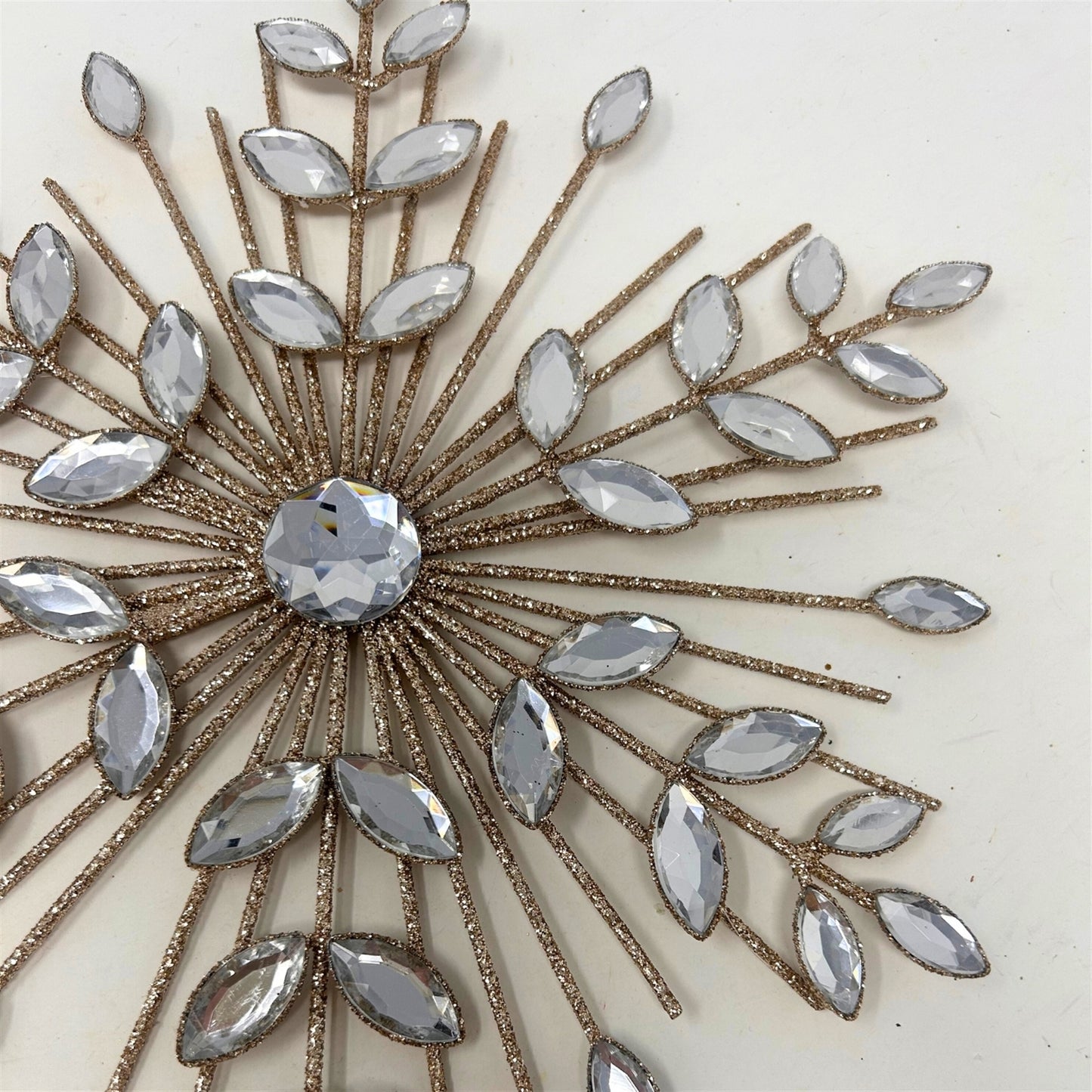 Jeweled Metal Glittered Snowflake Ornament 9.5" - Champagne | YK