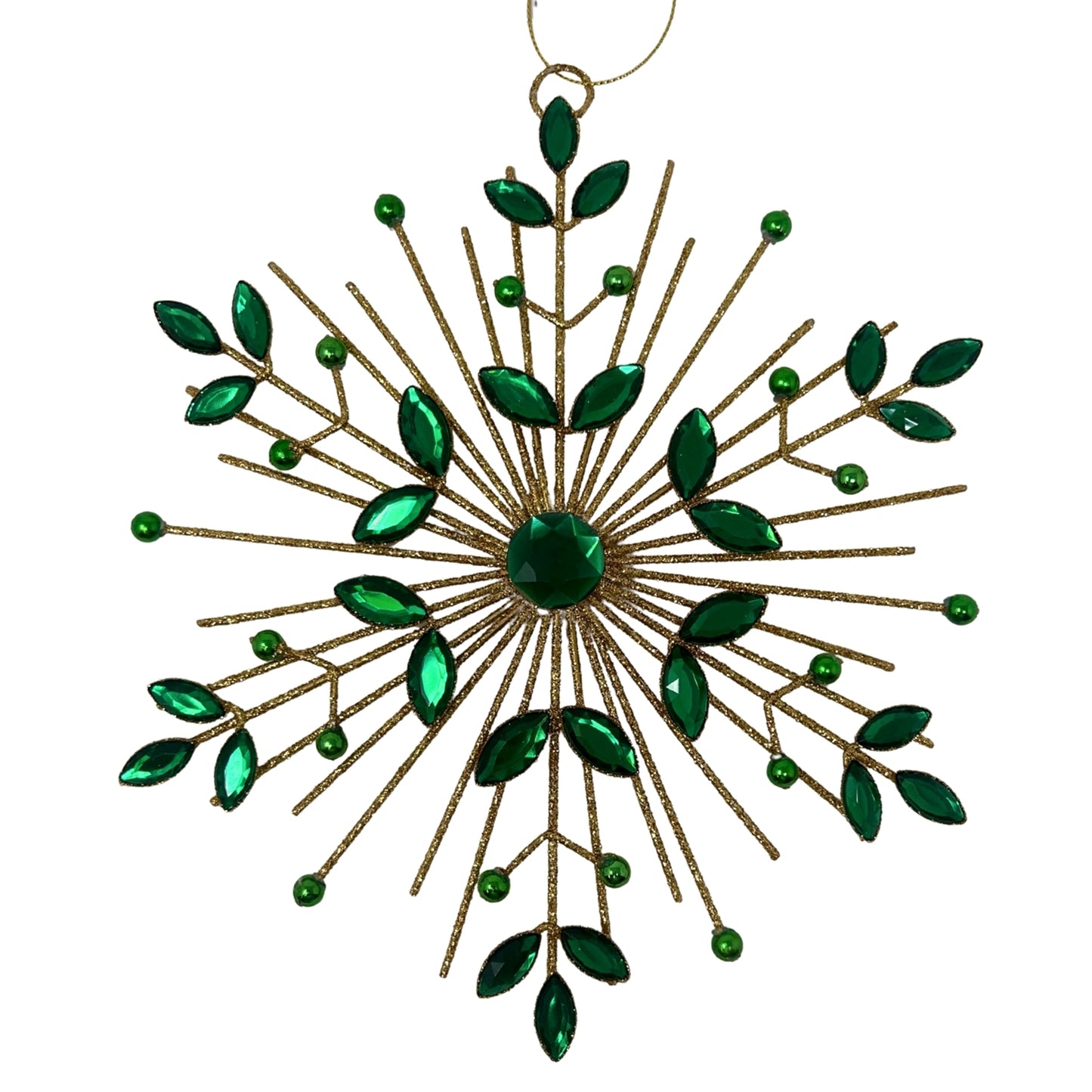Jeweled Metal Glittered Snowflake Ornament 9.5" - Emerald | YK