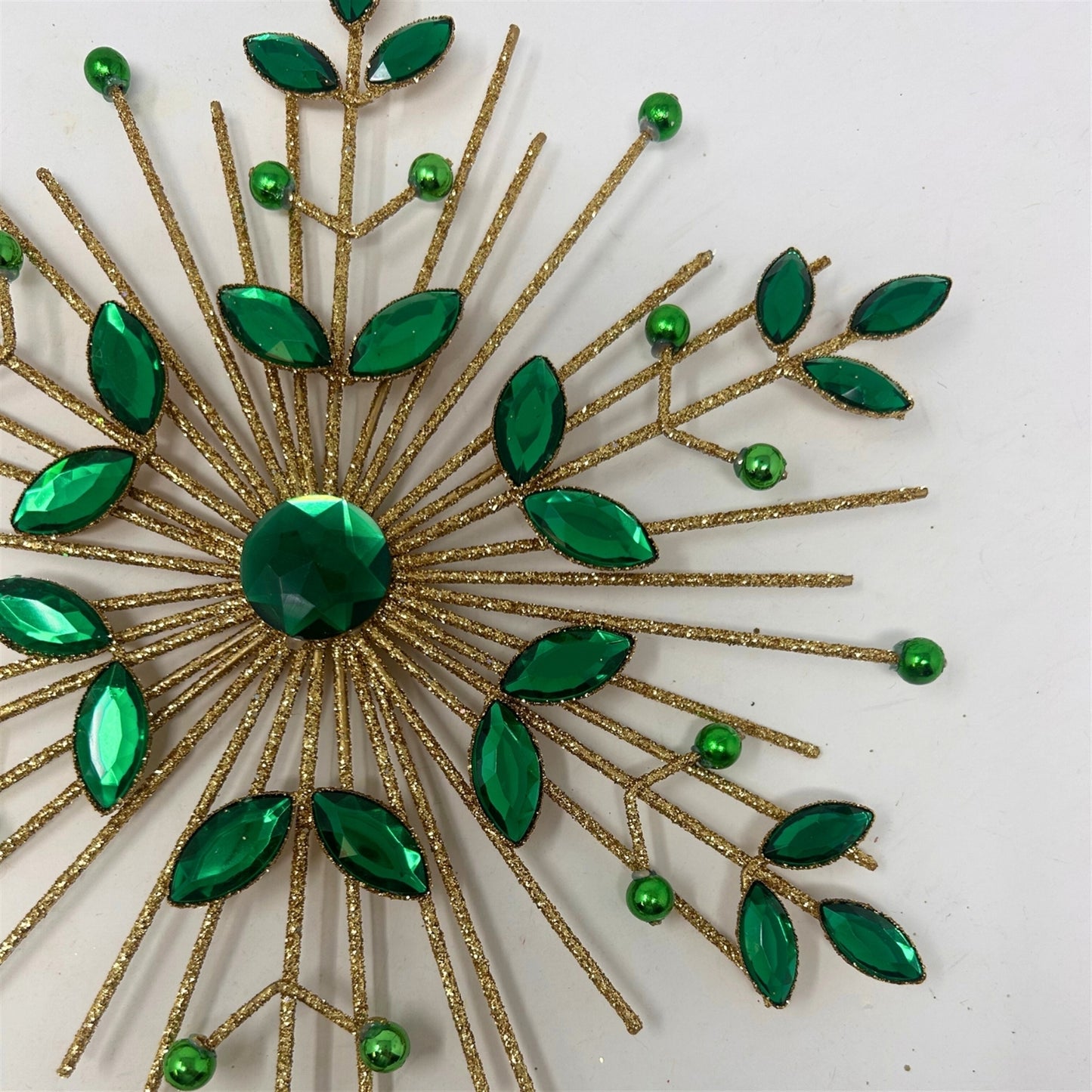 Jeweled Metal Glittered Snowflake Ornament 9.5" - Emerald | YK