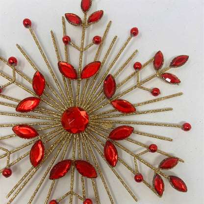 Jeweled Metal Glittered Snowflake Ornament 9.5" - Red | YK
