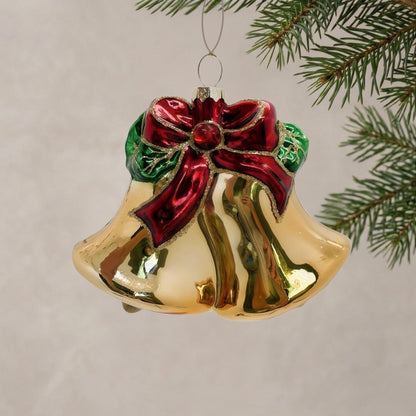 Golden Bell w/ Bow/ Glass Ornament 4" | TG
