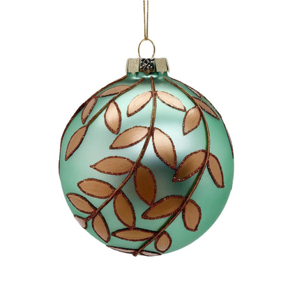 Bronze Leaves on Aqua Glass Ornament 4.5" | TG