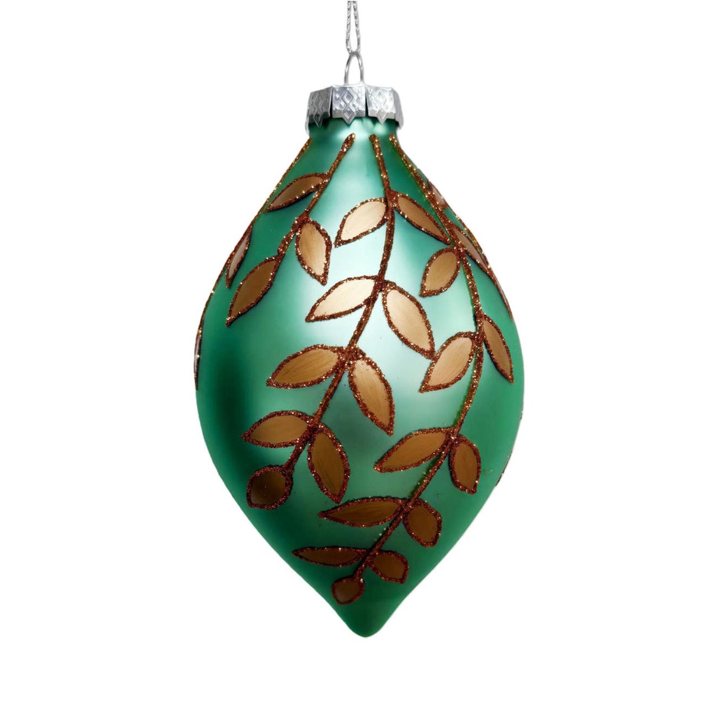 Bronze Leaves on Aqua Glass Finial 6.25" | TG