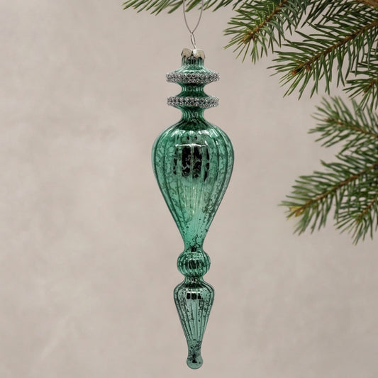 Aqua Mercury Glass Finial Ornament 9.5" | TG