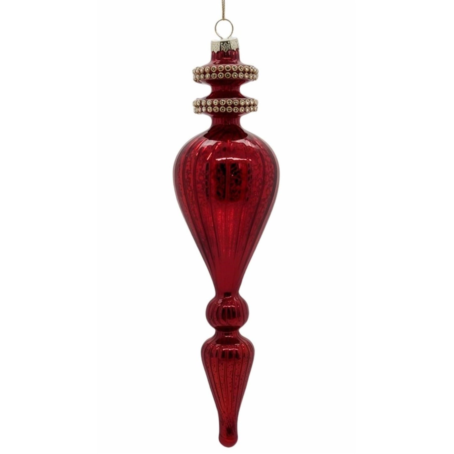 Red Glass Finial w/ Gold Beads 9.5" | TG