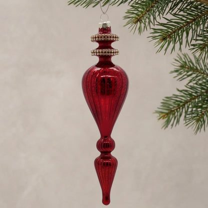 Red Glass Finial w/ Gold Beads 9.5" | TG
