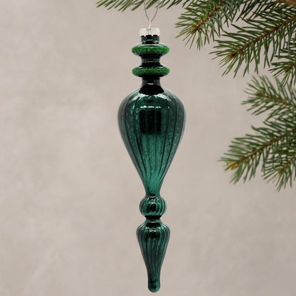 Deep Green Glass Finial Ornament 9.5" | TG