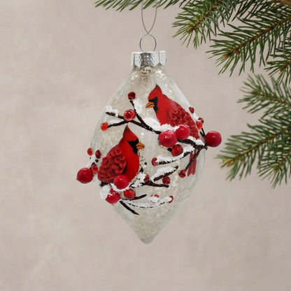 Cardinal w/ Berries Glass Finial 6.25 | TG