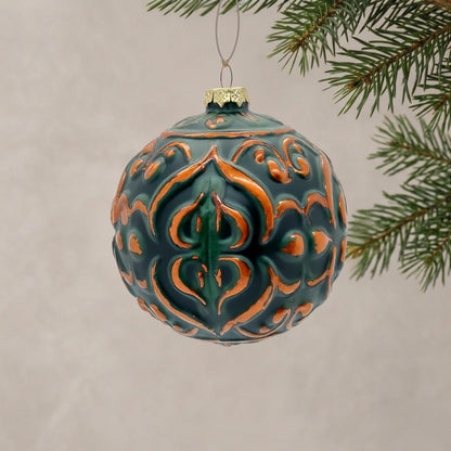Bronze/Green Patina Embossed Glass Ball Ornament 4.5" (style 2) | TG