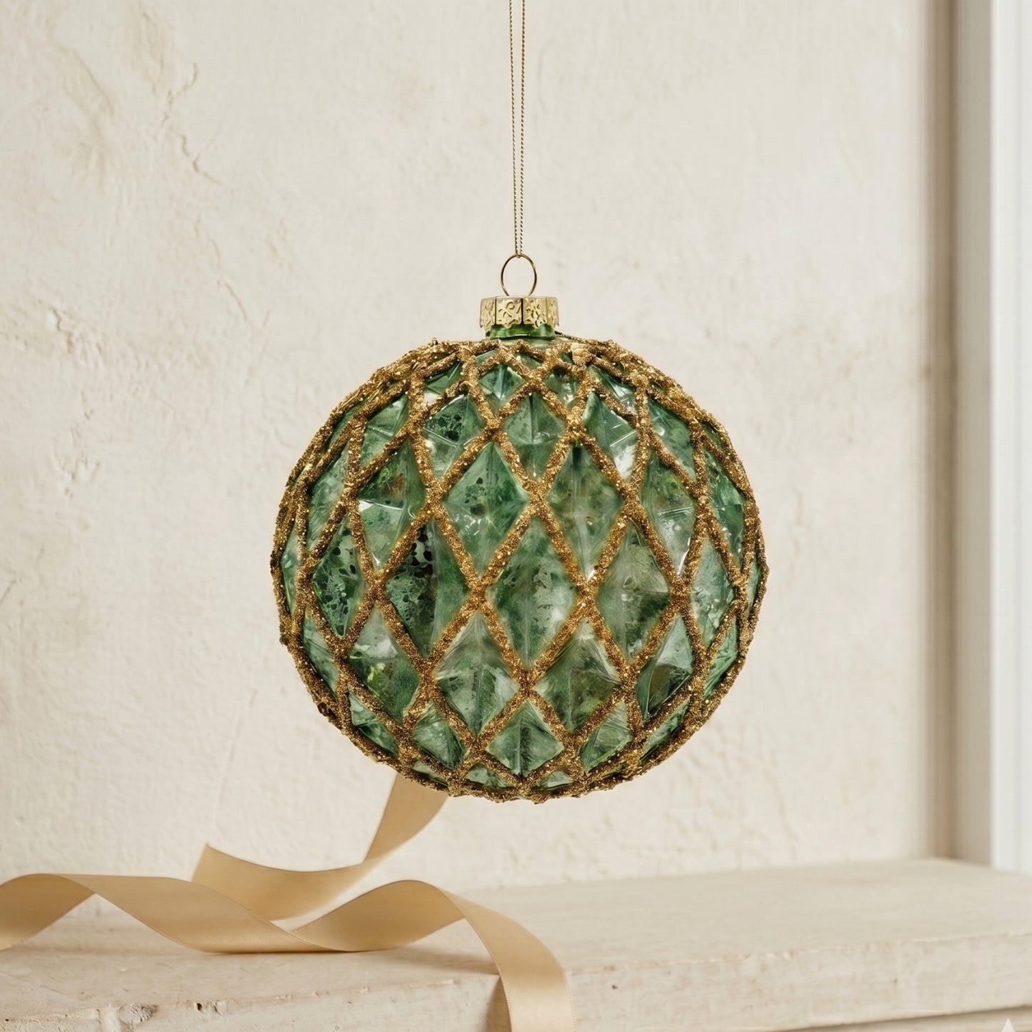 Vintage Estate Aqua Glass Ball Ornament 4.5" | TG