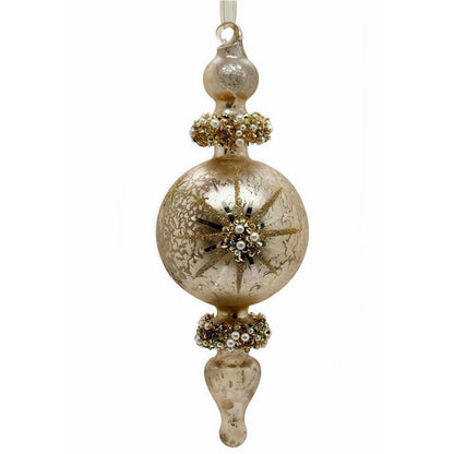 Golden Pearls Estate Glass Finial Ornament 8" | TG
