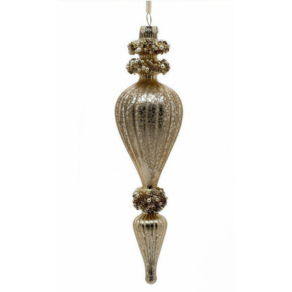 Golden Pearls Estate Glass Finial Ornament 9.5" | TG
