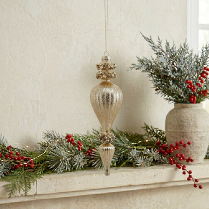 Golden Pearls Estate Glass Finial Ornament 9.5" | TG