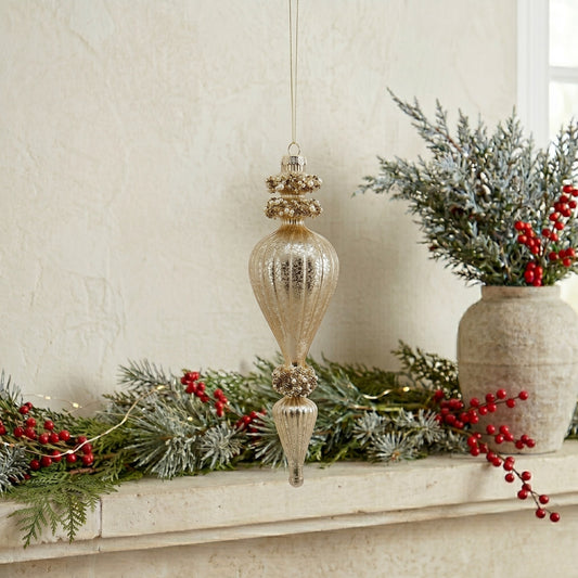Golden Pearls Estate Glass Finial Ornament 9.5" | TG