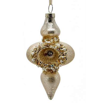 Golden Pearls Estate Glass Finial Ornament 5" | TG