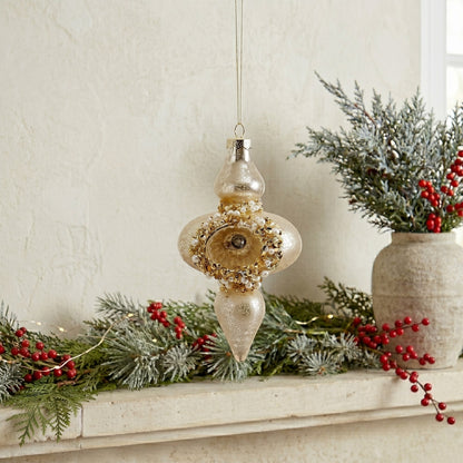 Golden Pearls Estate Glass Finial Ornament 5" | TG