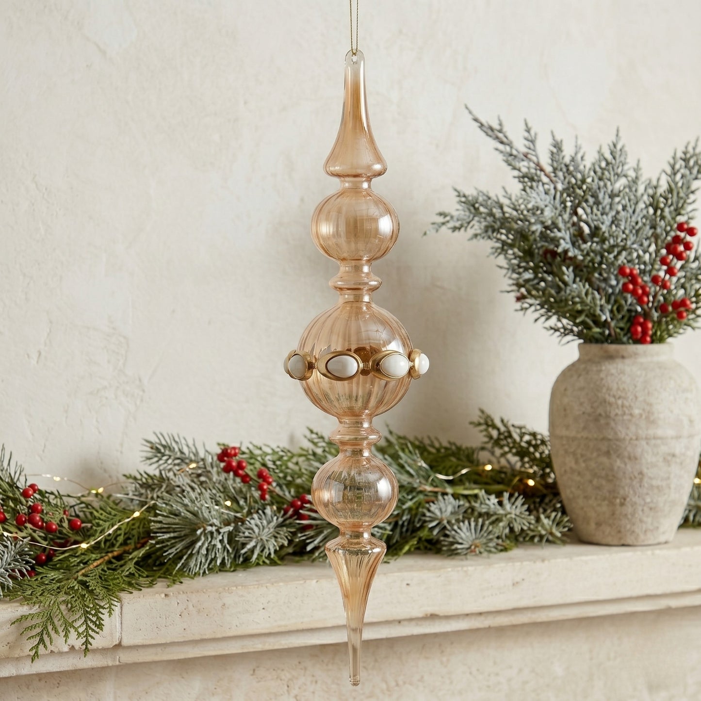 Light Gold Glass Finial Ornament 12" | TG