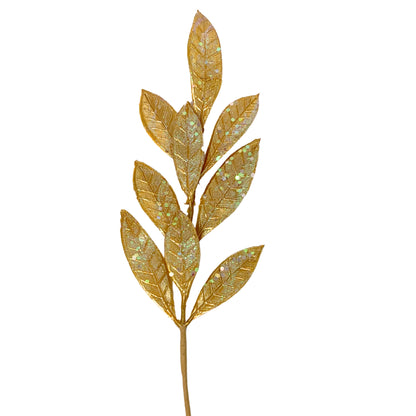 Metallic Bay Leaf w/ Iridescent Glitter - Gold 14.5” |KS