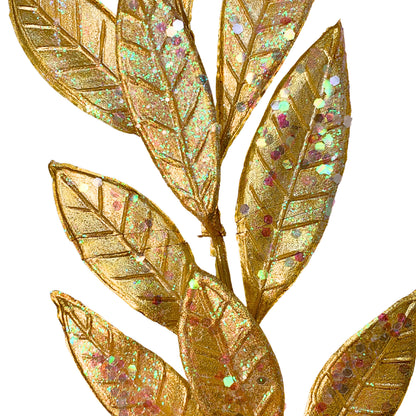 Metallic Bay Leaf w/ Iridescent Glitter - Gold 14.5” |KS