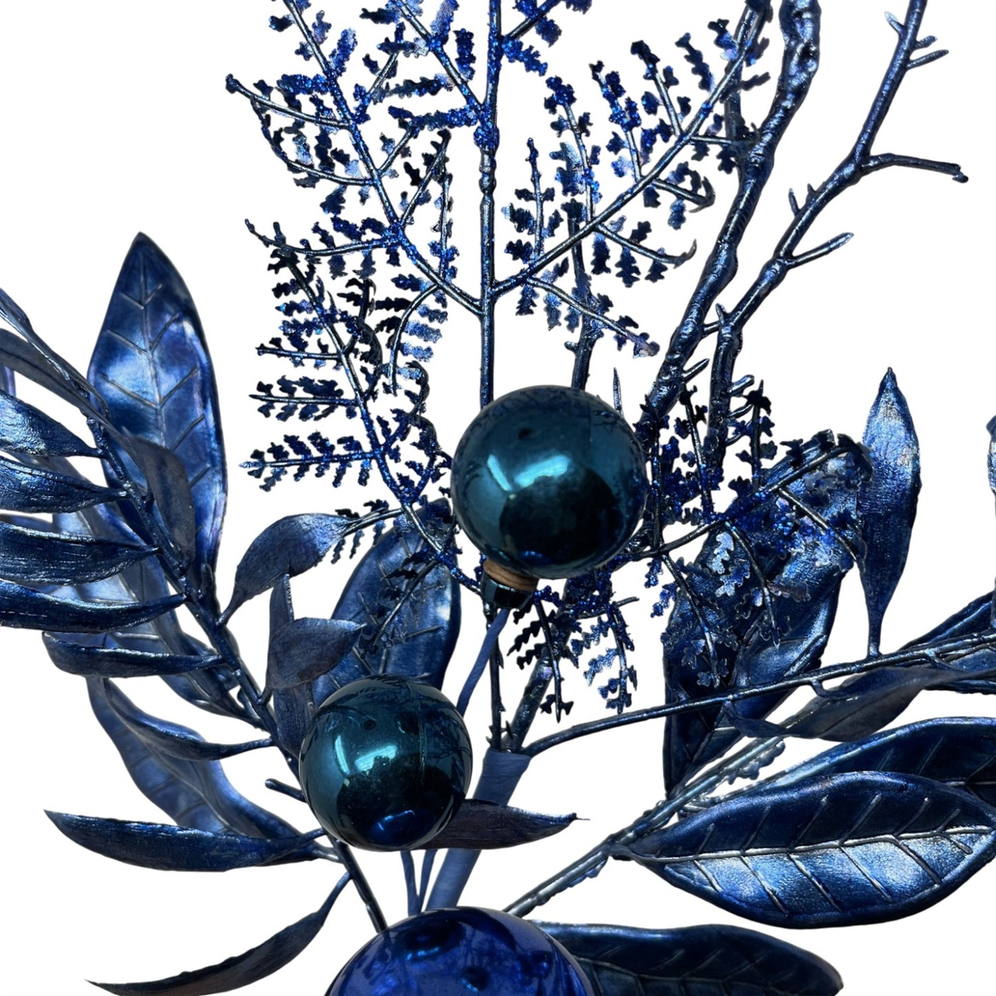 Mixed Metallic/Glitter Ball Foliage Pick 15.5" - Dark Blue | KS