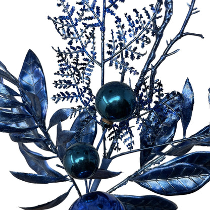 Mixed Metallic/Glitter Ball Foliage Pick 15.5" - Dark Blue | KS