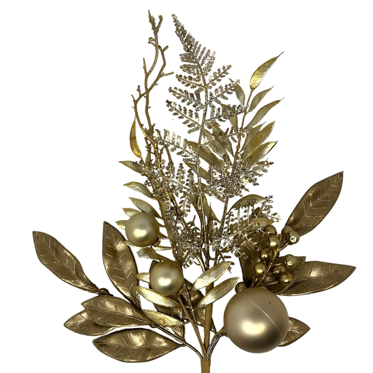 Mixed Metallic/Glitter Ball Foliage Pick 15.5" - Gold | KS