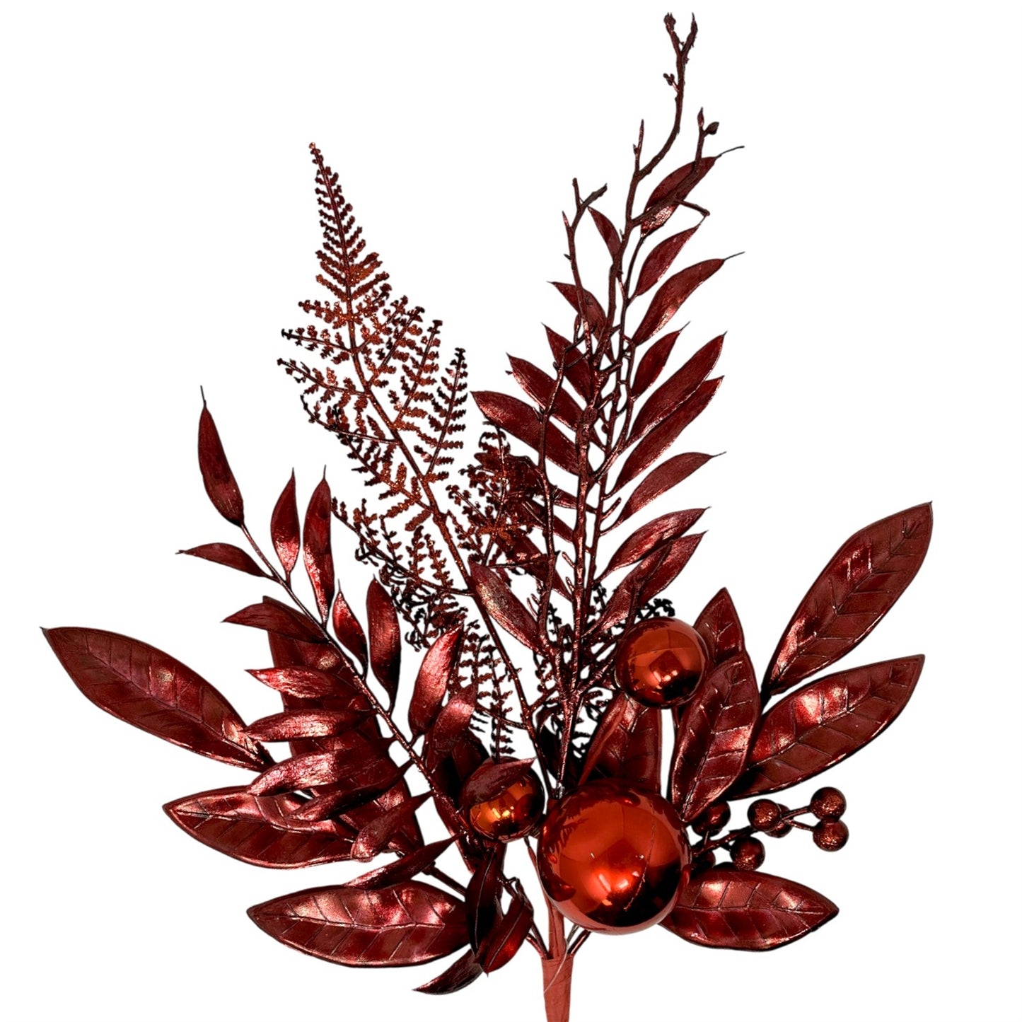 Mixed Metallic/Glitter Ball Foliage Pick 15.5" - Red | KS