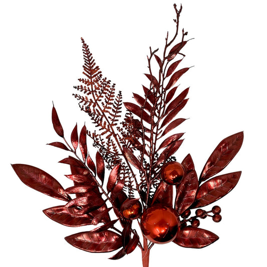 Mixed Metallic/Glitter Ball Foliage Pick 15.5" - Red | KS