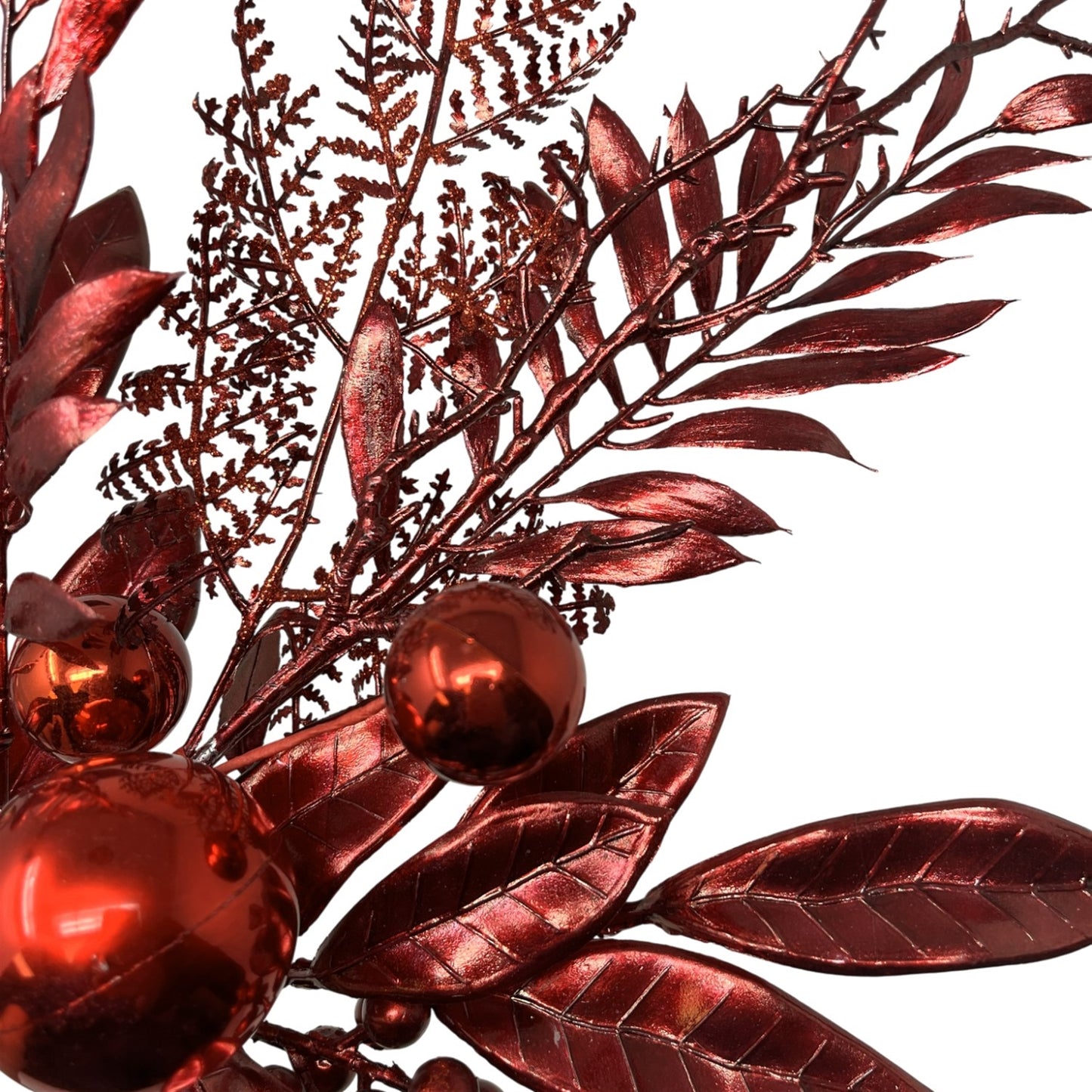 Mixed Metallic/Glitter Ball Foliage Pick 15.5" - Red | KS
