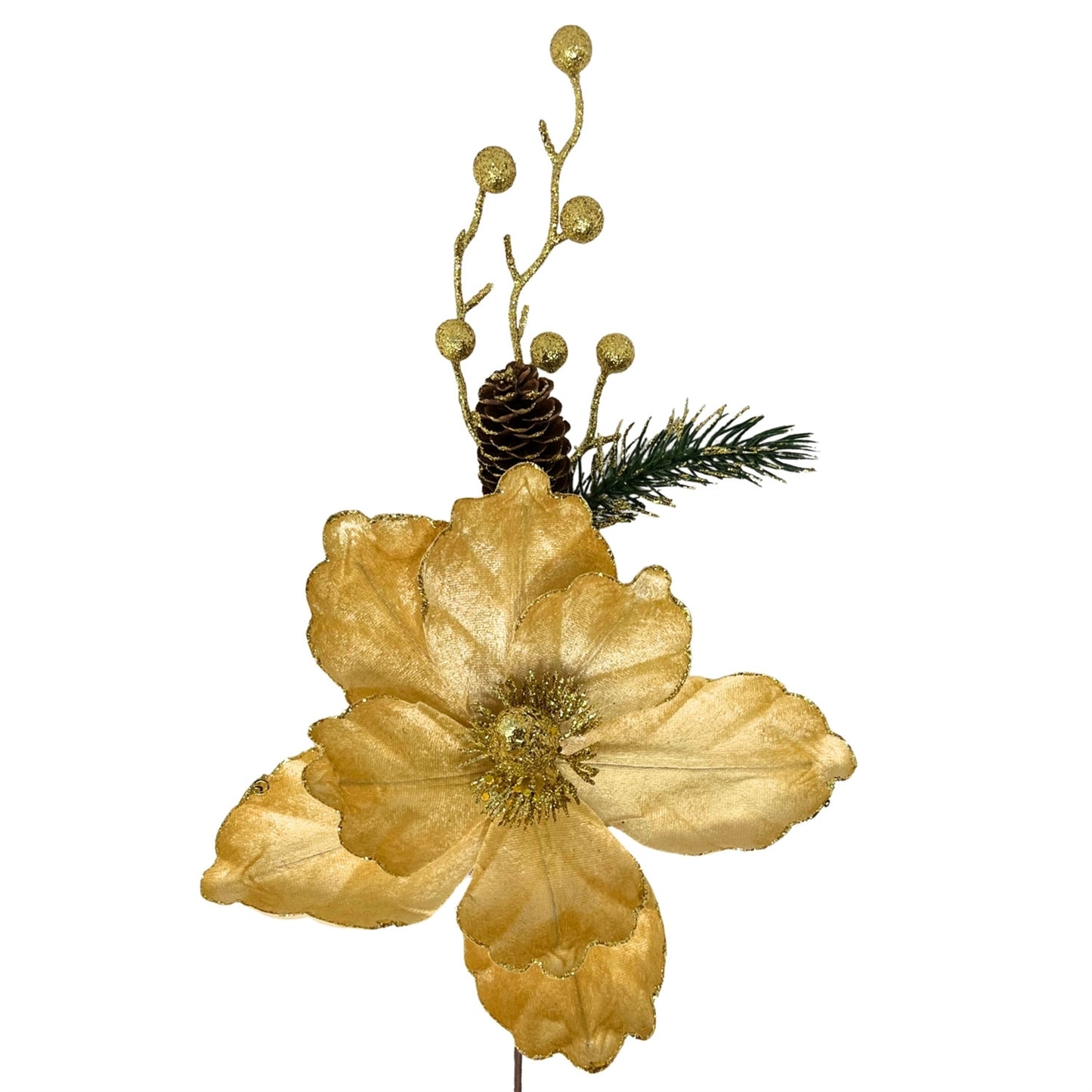 Velvet Magnolia Glitter Berry Pick 18" - Gold | DB