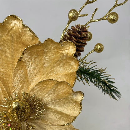 Velvet Magnolia Glitter Berry Pick 18" - Gold | DB