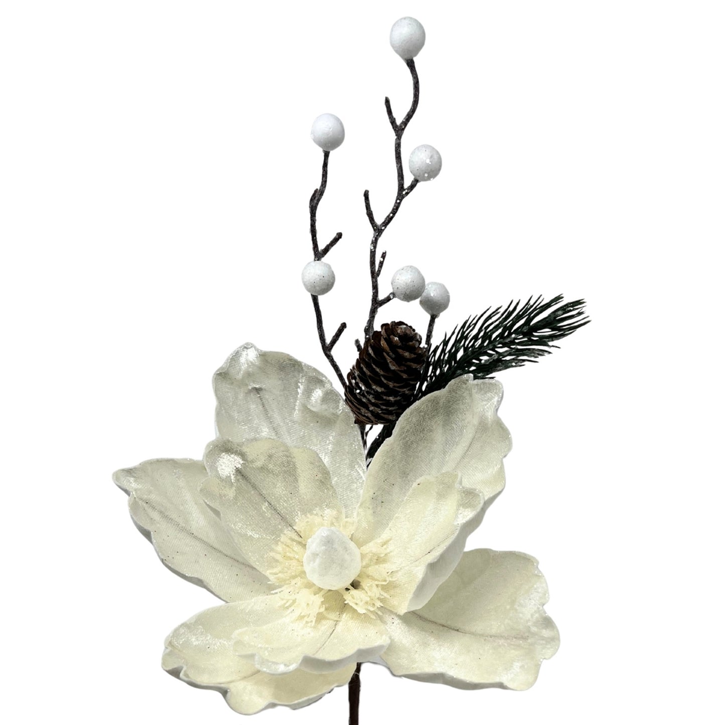 Velvet Magnolia Glitter Berry Pick 18" - White | DB