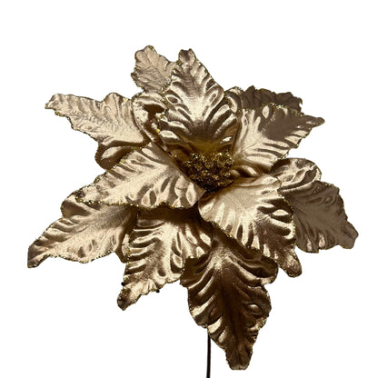 Metallic Velvet Poinsettia Stem 14" Height 12" Dia - Taupe | DB