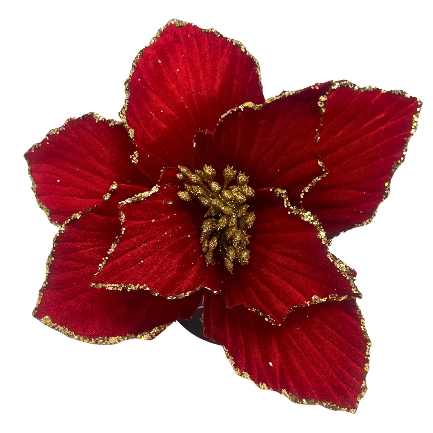 Royal Red Velvet Poinsettia Pick w/ Gold H:16"" Dia:10" | DB