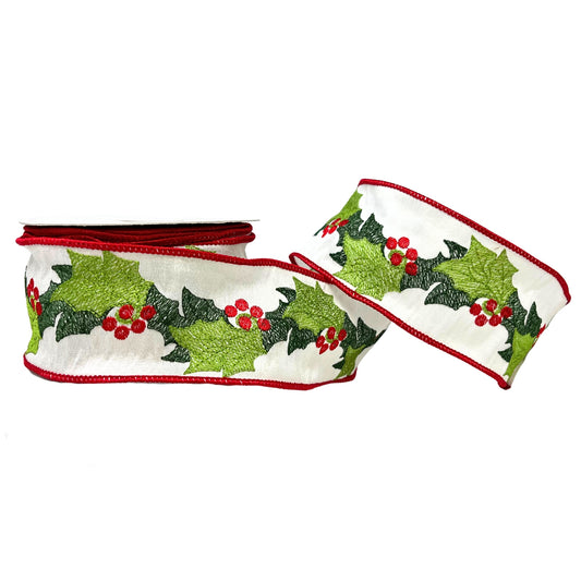 Happy Holly Jolly Embroidered Ribbon 2.5" x 10yd | IR