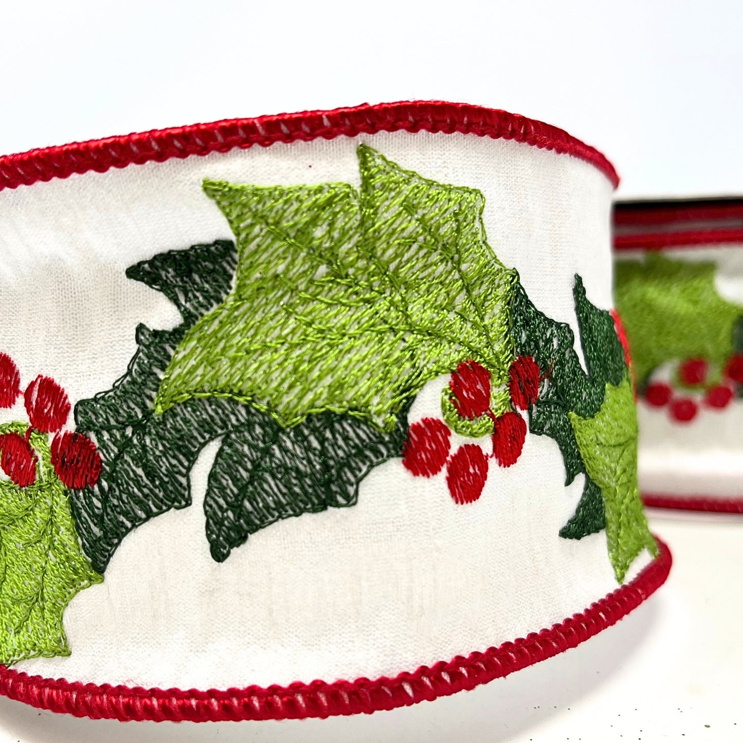 Happy Holly Jolly Embroidered Ribbon 2.5" x 10yd | IR