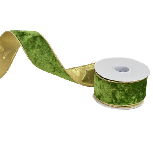 Olive Green Velvet Ribbon w/ Gold Metallic backing 2.5" x 10yd | IR