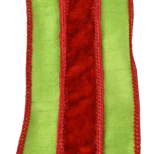Green Faux Dupioni Ribbon w/ Red Velvet Center 2.5" x 10yd | IR