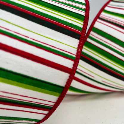 Twisted Peppermint Striped Ribbon 4" x 10YD in White/Red/Green | IRC22