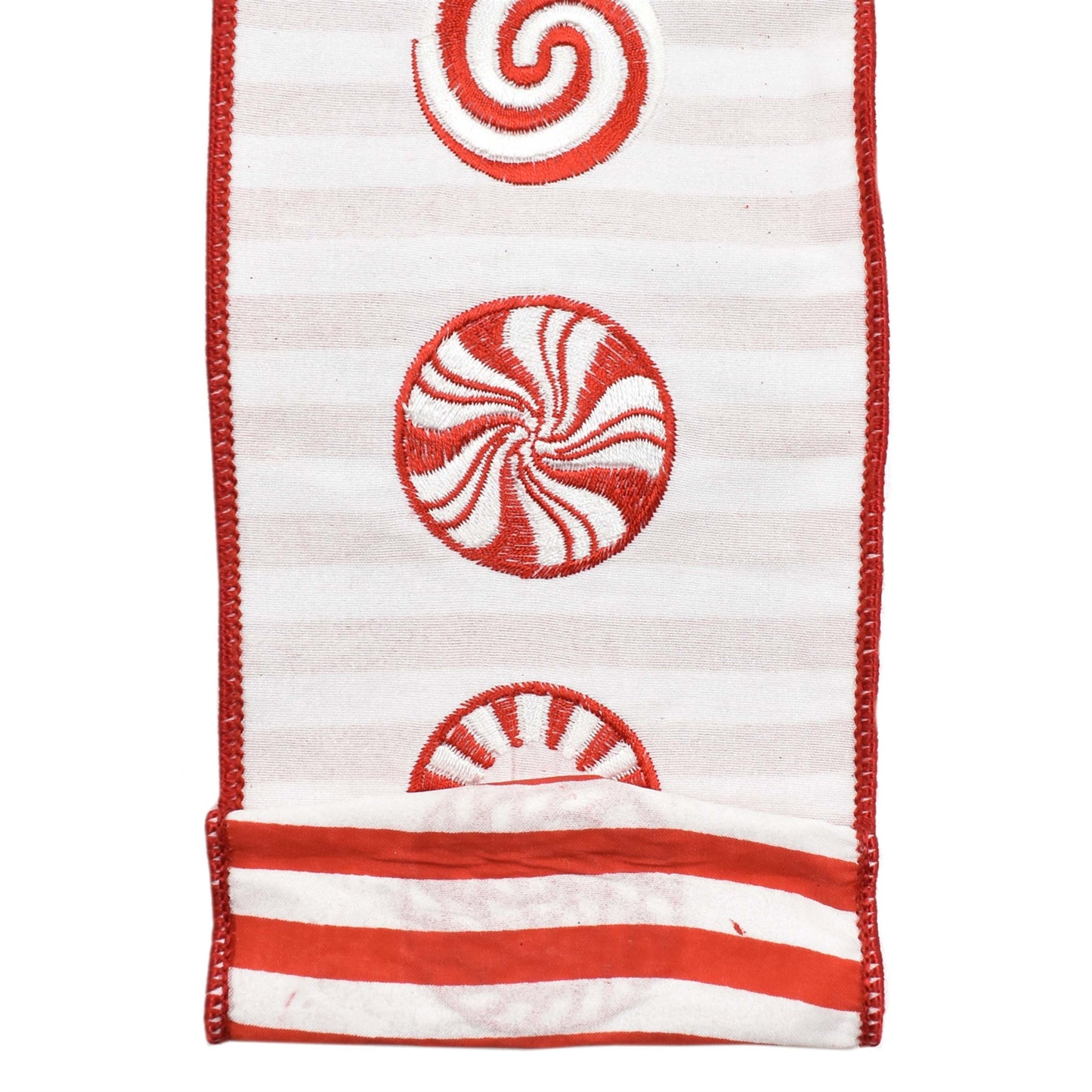 Peppermint Swirl Candy Ribbon w/ Striped backing - Red/White 4” x 10yd | IR