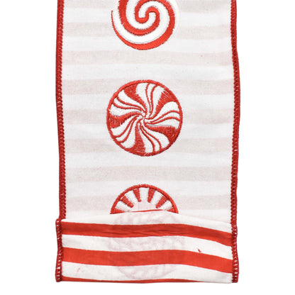 Peppermint Swirl Candy Ribbon w/ Striped backing - Red/White 4” x 10yd | IR