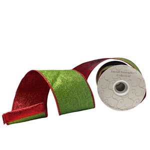 4"X10YD Green Glitter with Red Metallic Backing and Edge
