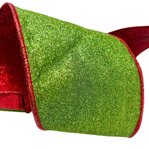 4"X10YD Green Glitter with Red Metallic Backing and Edge