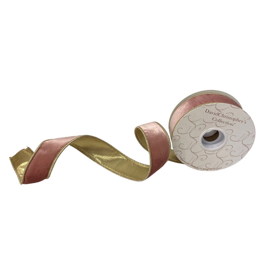 Rose/Pink velvet Ribbon w/ platinum lame back and platinum edge 1.5” x 10yd | IR