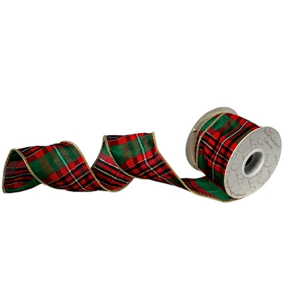 Traditional Christmas Plaid Ribbon w/ Gold Edge Ribbon 2.5”X10YD | IR