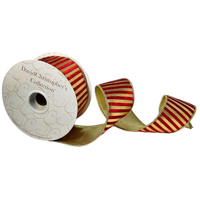 Red Velvet w/ Gold Metallic Stripe Ribbon 2.5”X10YD | IR