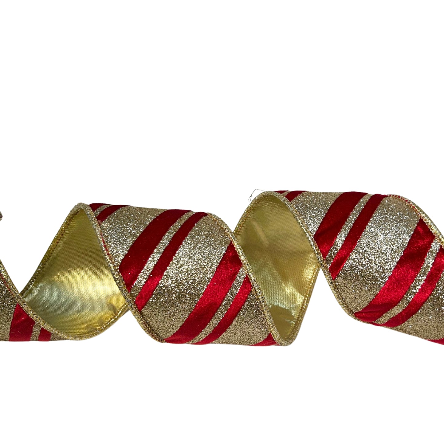 Red Velvet w/ Gold Glitter Diagonal Stripe 2.5”X10YD | IR