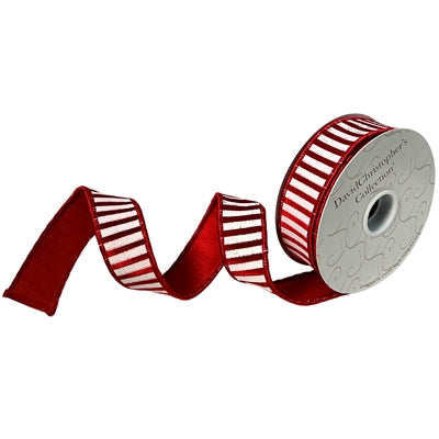 Red Velvet w/ White Cracked Stripe Ribbon 1.5”X10YD | IR